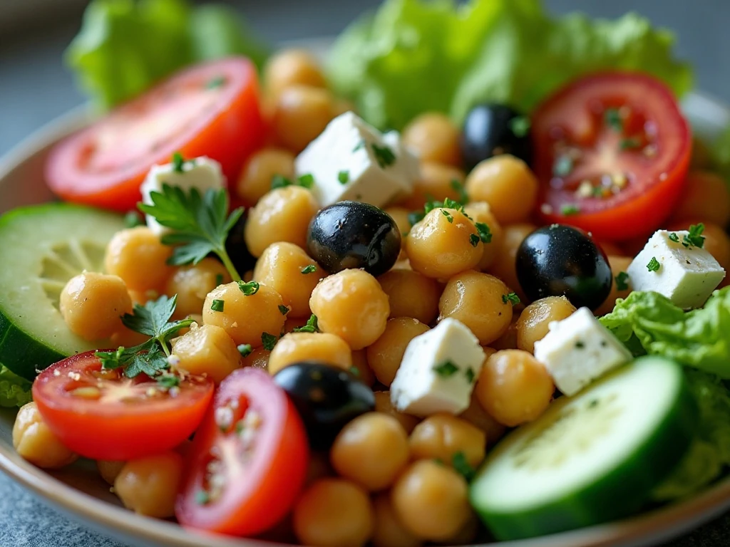 Lemon oregano dressing on a light Mediterranean salad