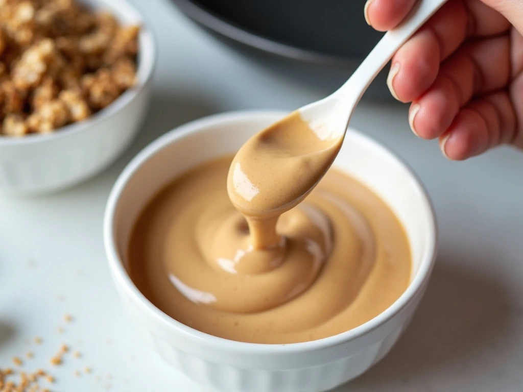Smooth spoonable peanut butter yogurt mixture and measured granola