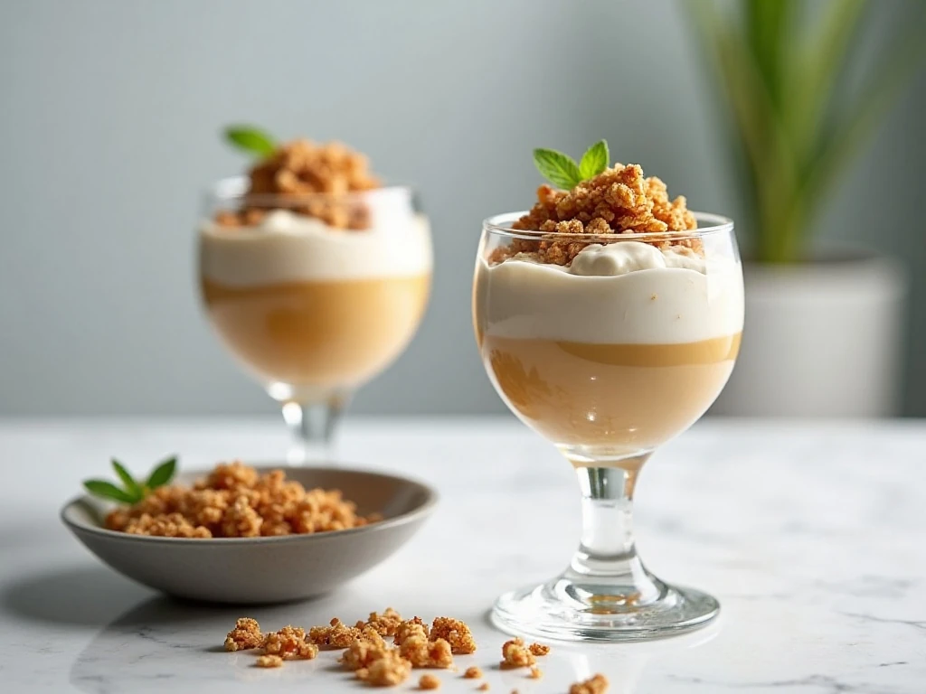 Prepared parfaits stored with granola kept separate for crunch