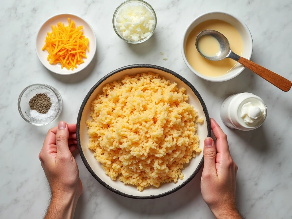 Ingredients for a light Weight Watchers potato casserole arranged on a counter