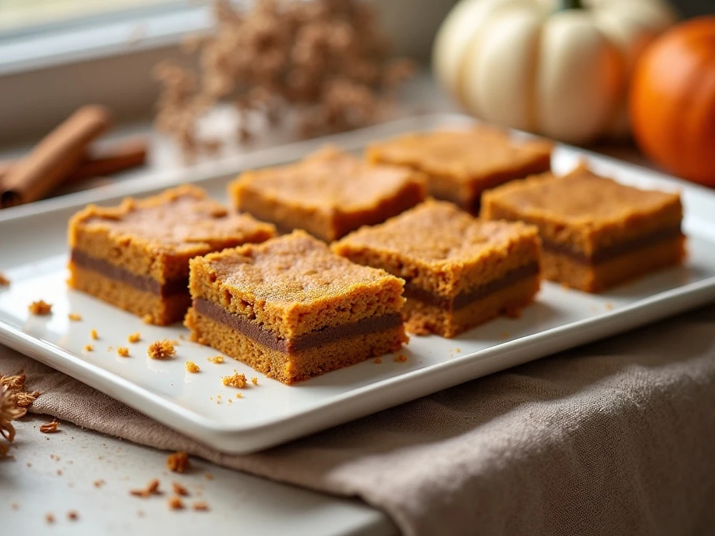 Easy pumpkin bars arranged on a serving platter