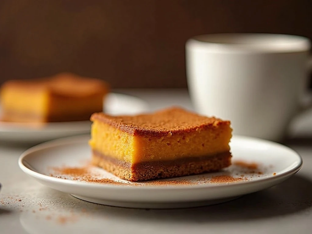 Close-up pumpkin bar served with cinnamon