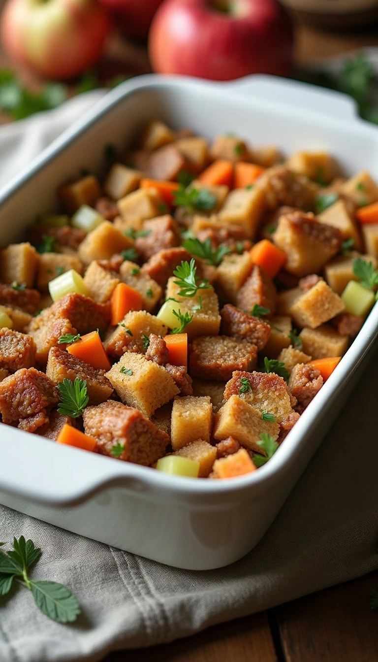 Best Weight Watchers Sausage Stuffing Recipe with Turkey Sausage, Apple, and Herbs