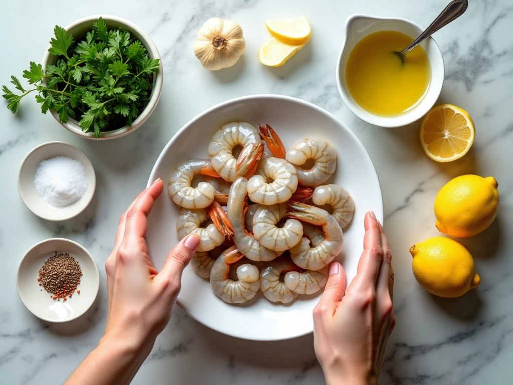 Ingredients for easy Weight Watchers garlic-lemon shrimp