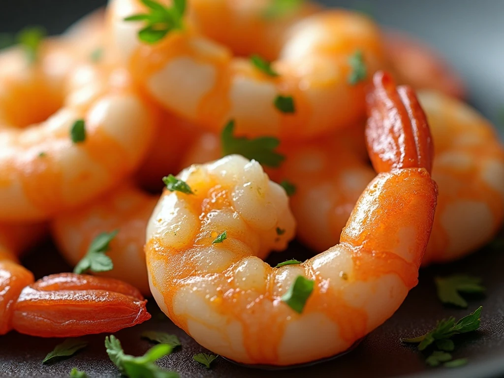 Tender shrimp in lemon-garlic sauce with fresh parsley