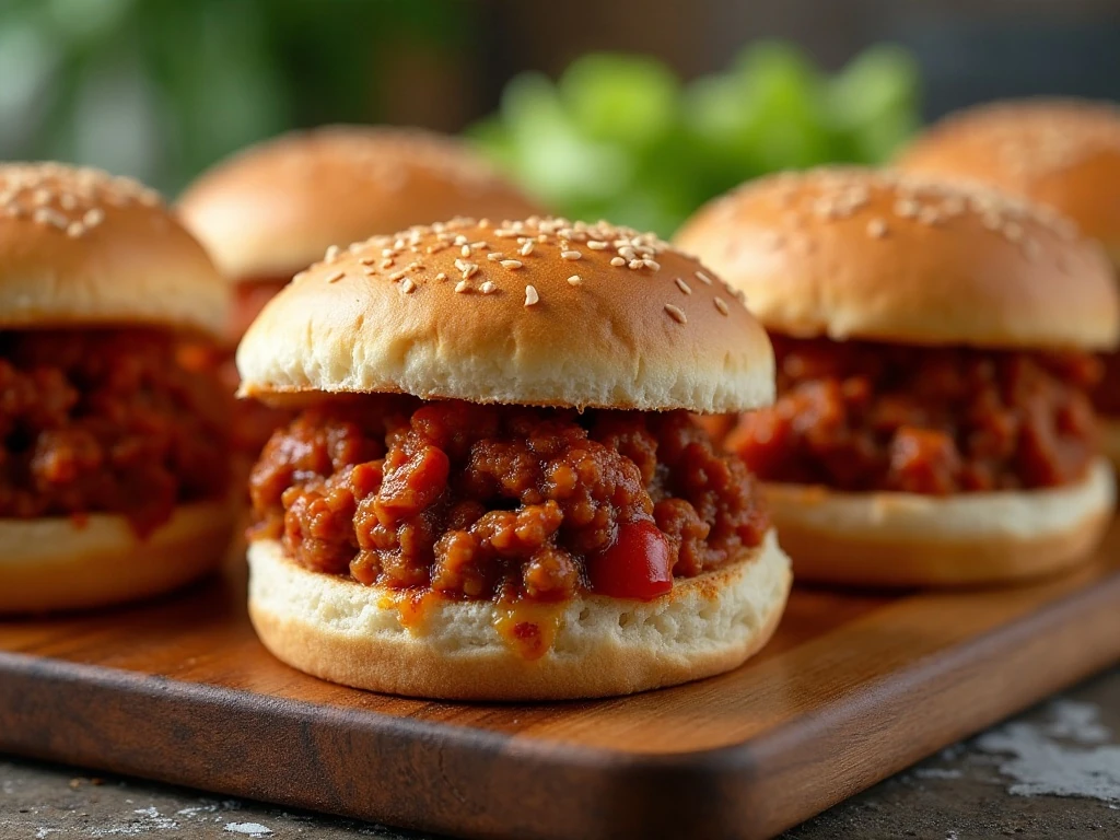 Six homemade Weight Watchers sloppy joe sandwiches served for dinner
