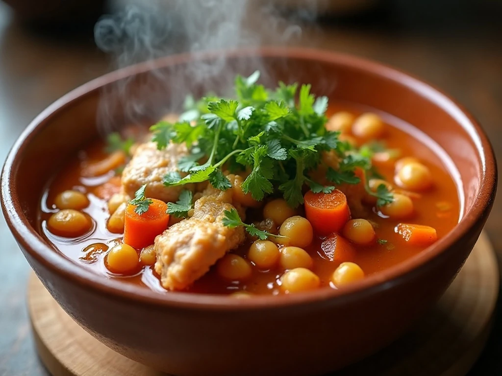 Moroccan chicken soup finished with fresh cilantro