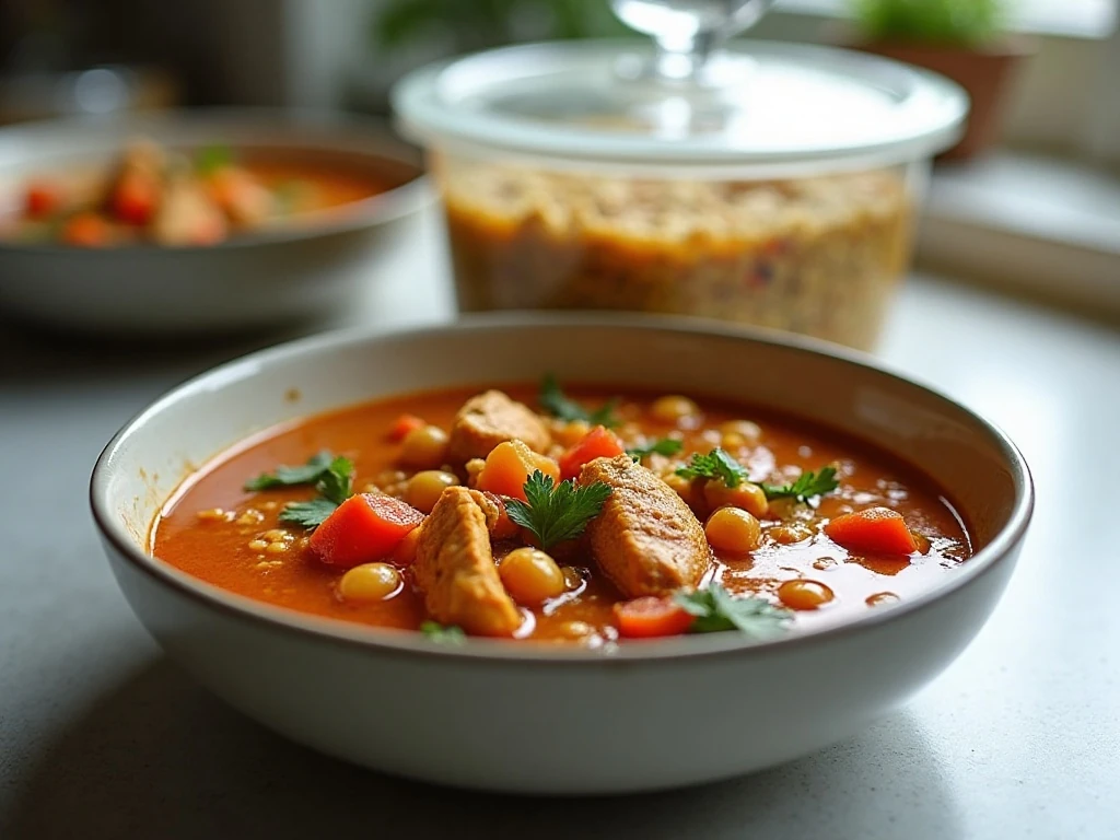 Moroccan chicken soup portioned for serving and storage