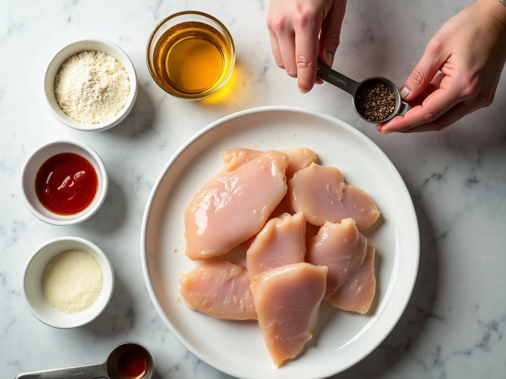 Ingredients for Weight Watchers sweet and sour chicken arranged on a counter