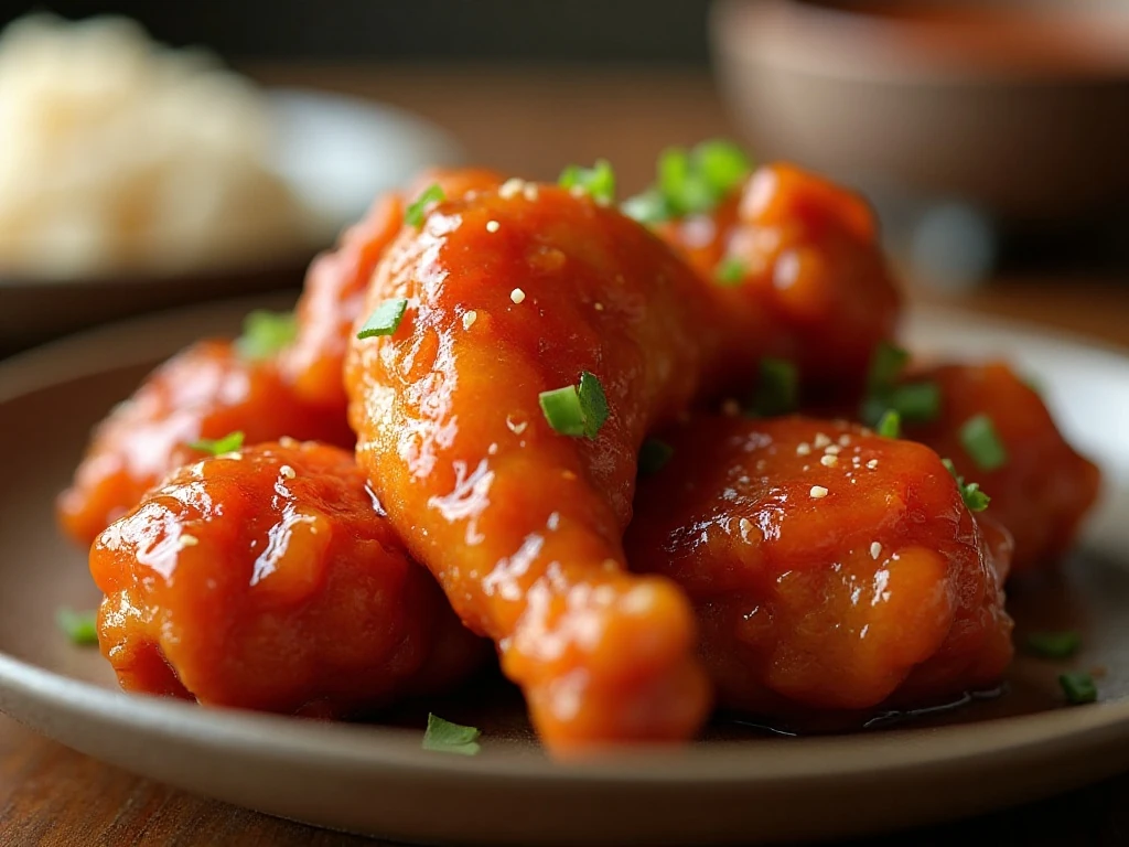 Close-up of glossy baked sweet and sour chicken