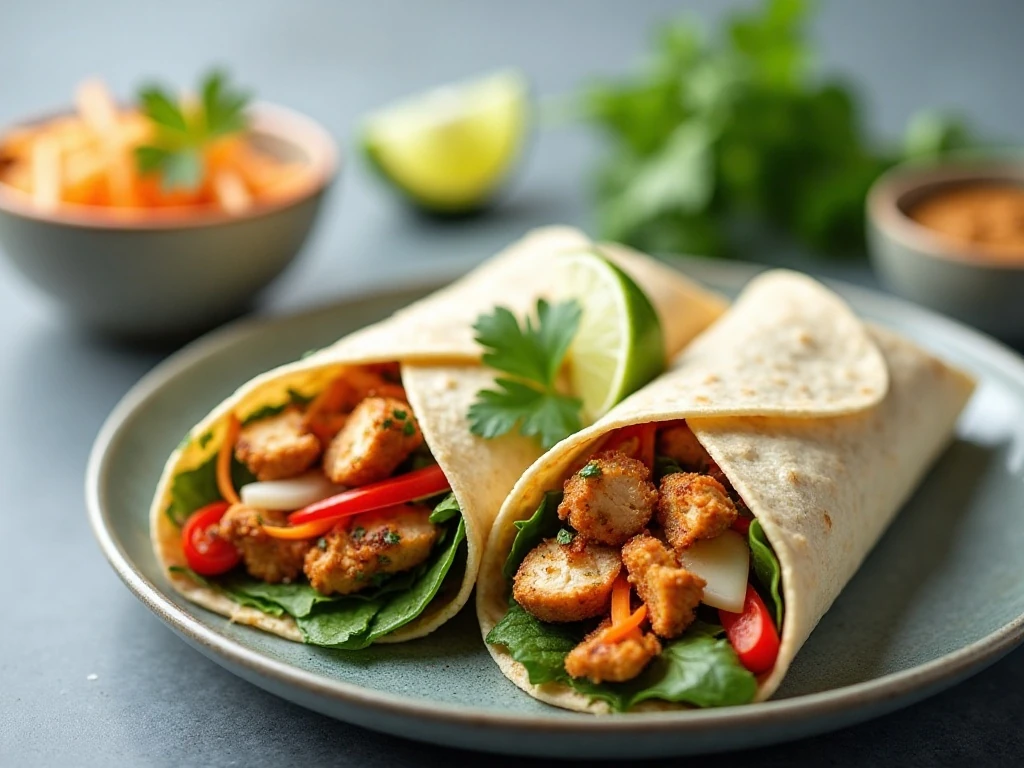 Assembled Thai chicken wraps ready to serve