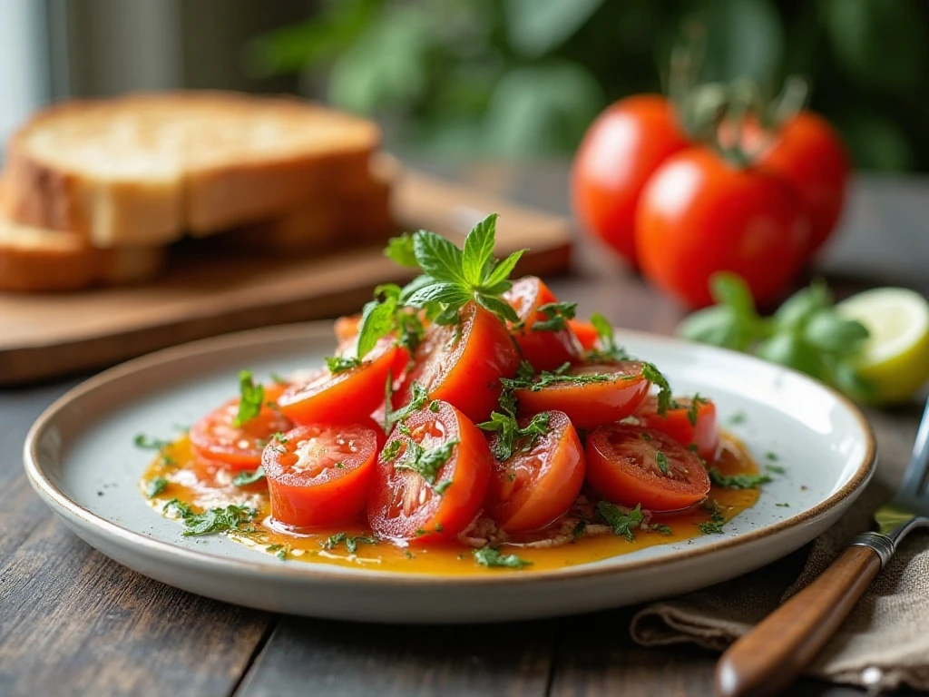Tomato salad served alongside a light dinner