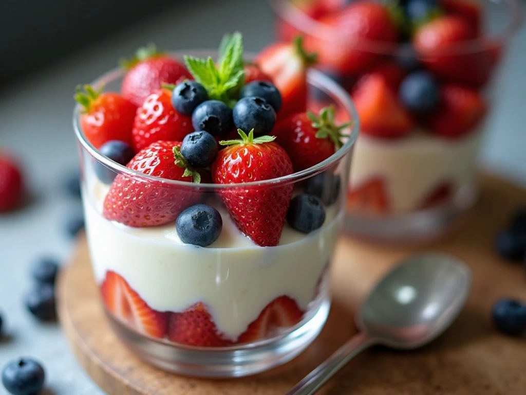 Defined berry trifle layers with fresh garnish