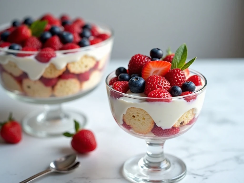 Individual serving of chilled berry trifle