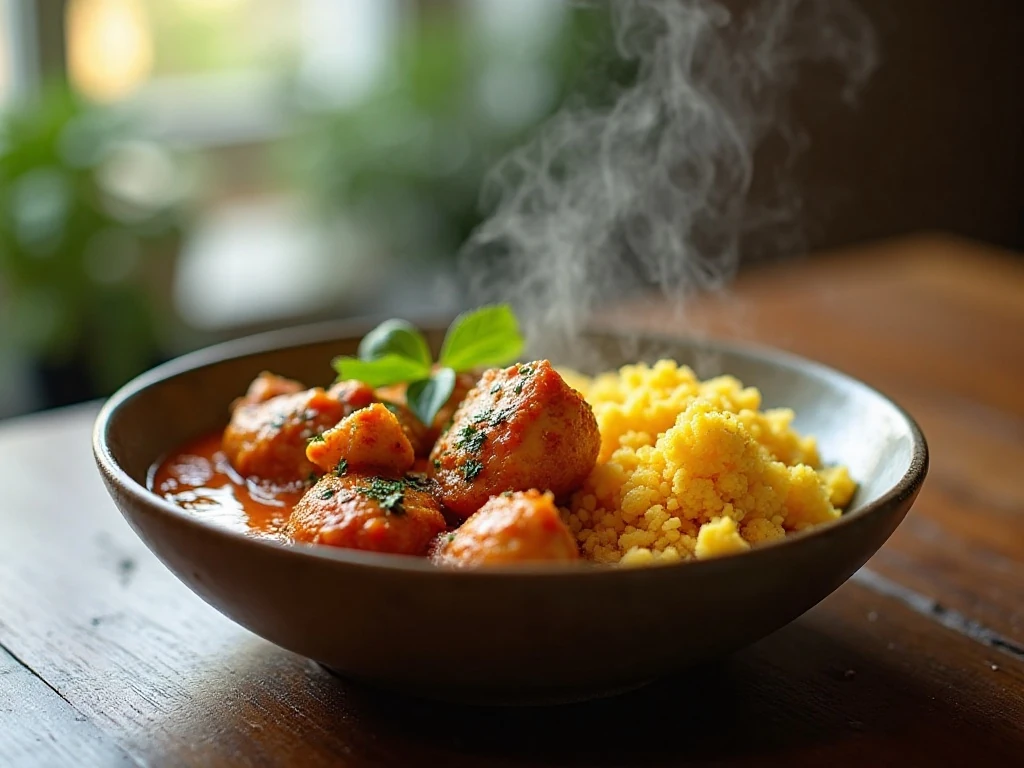 Weight Watchers turmeric chicken served with cauliflower rice
