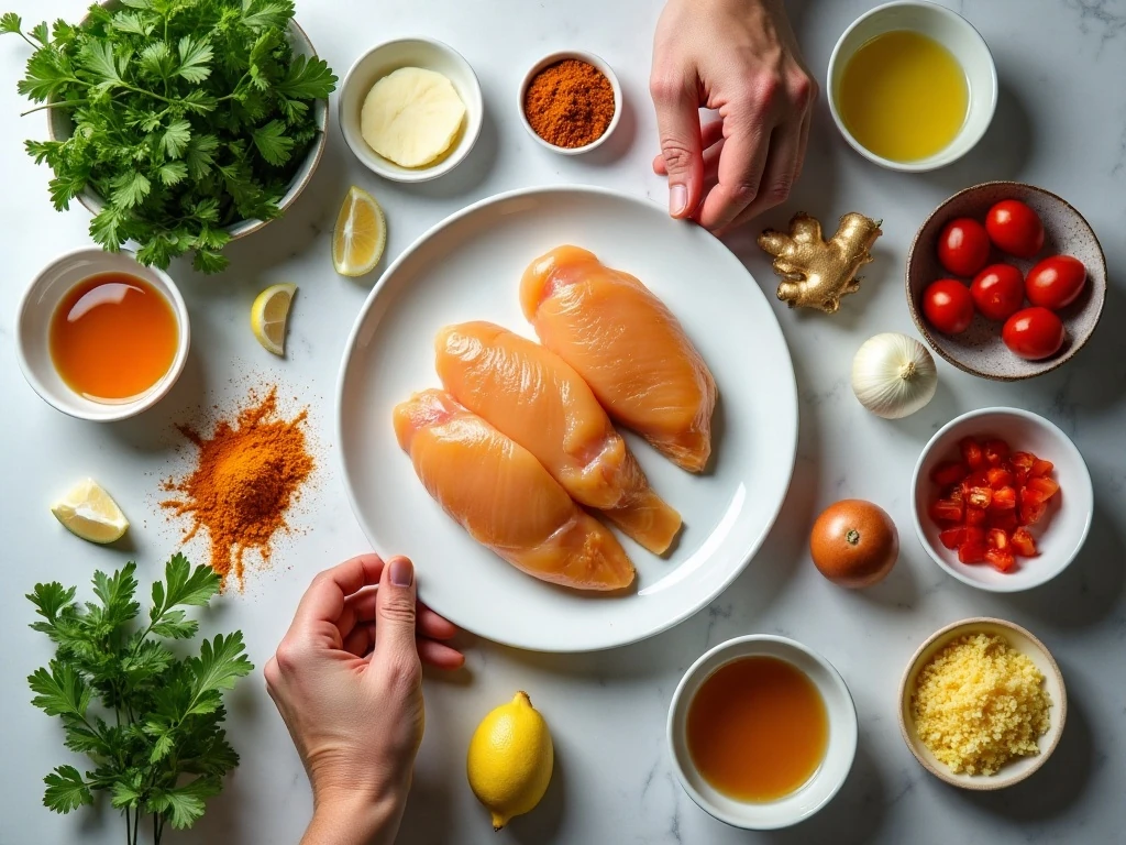 Ingredients for turmeric chicken skillet dinner