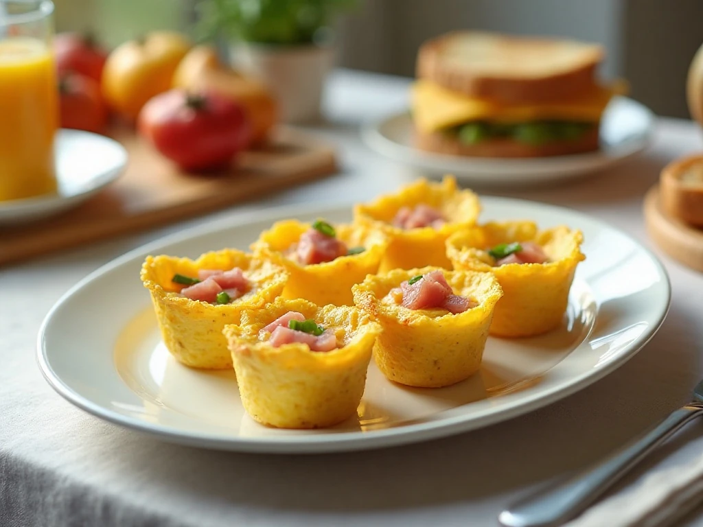 Six Western omelet cups served with fruit and toast