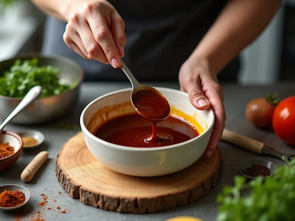 Preparing a molasses sauce with spices and kitchen ingredients