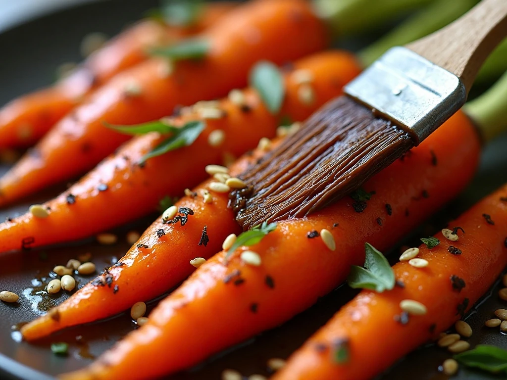 Molasses-glazed roasted carrots finished with herbs and seeds