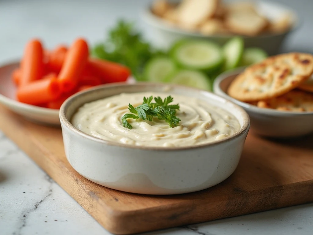 Creamy white bean dip prepared for storage and entertaining