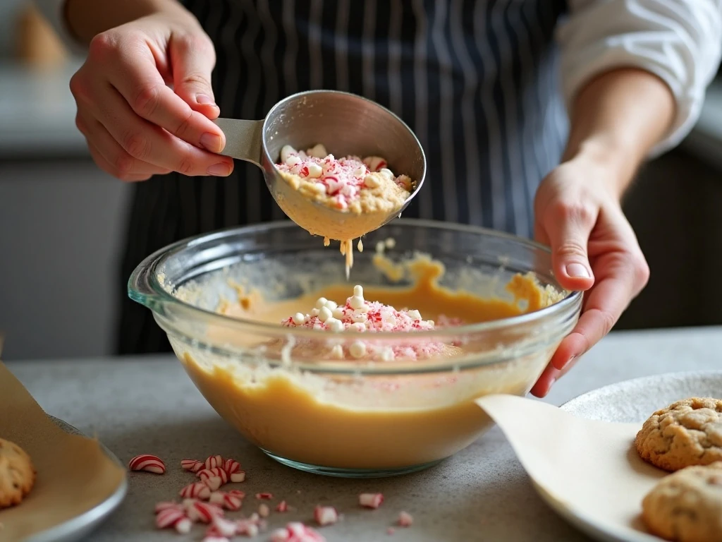 Cookie dough mixed with white chocolate and crushed candy canes