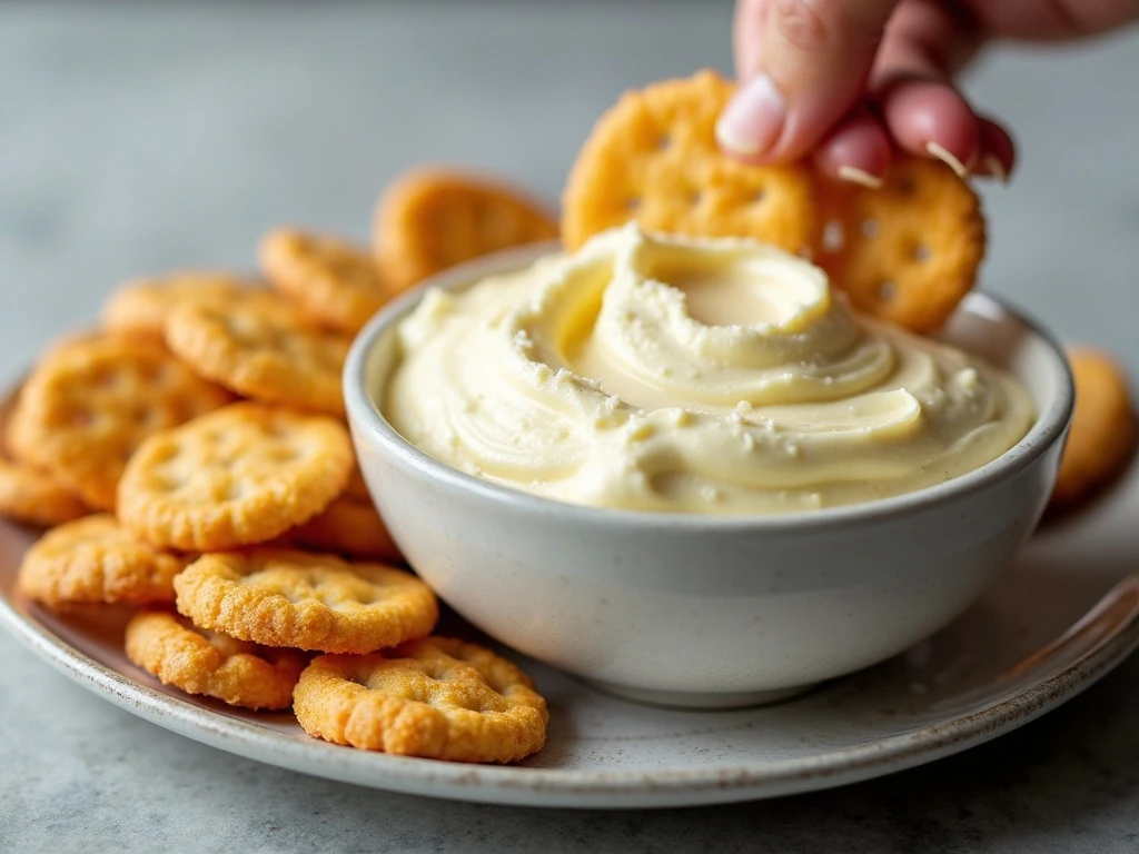 Chilled white chocolate cheesecake dip prepared ahead for serving