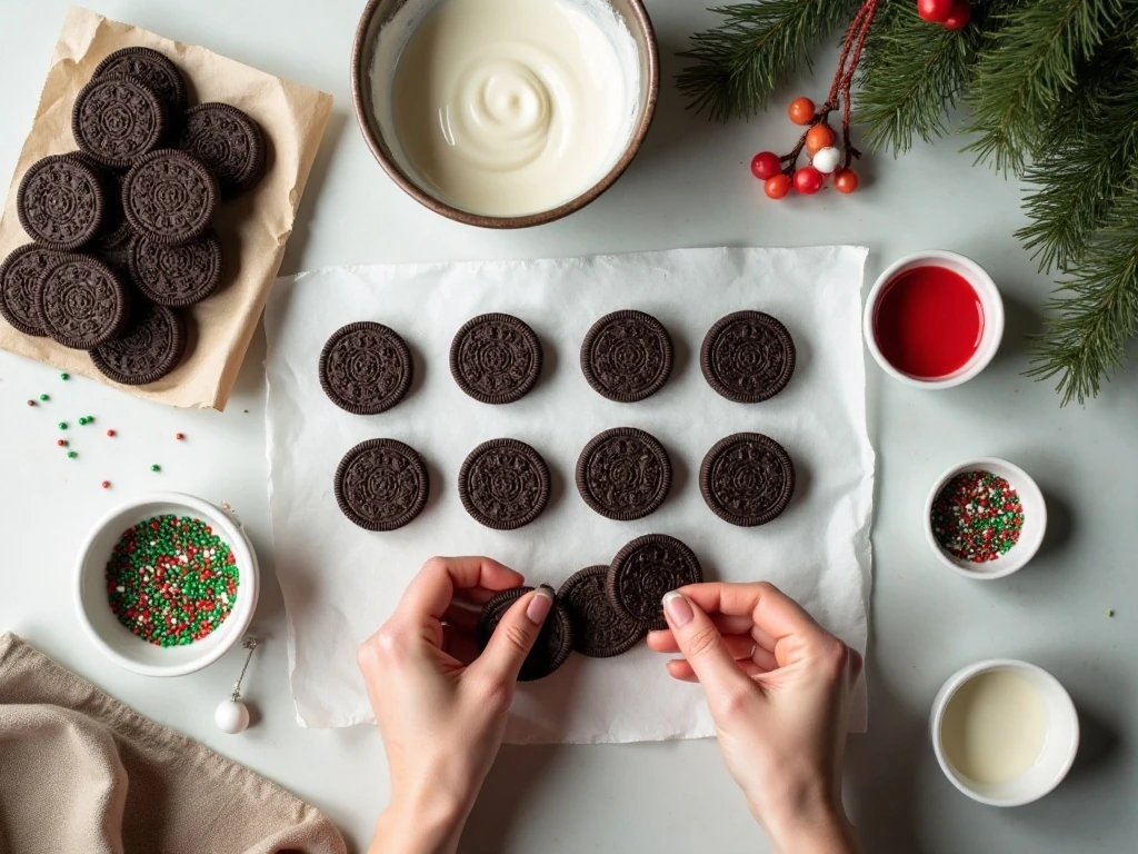 Ingredients for Christmas white chocolate covered Oreos