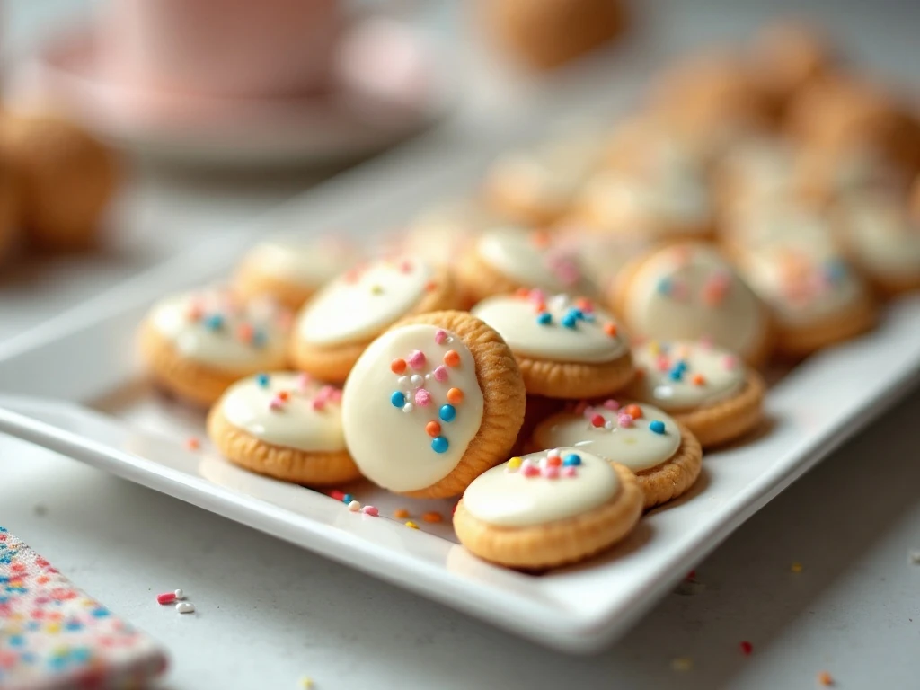 Platter of colorful white chocolate dipped sugar wafers