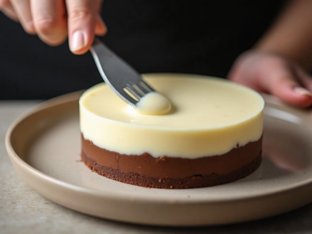 Spreading the white chocolate custard layer over the chilled base