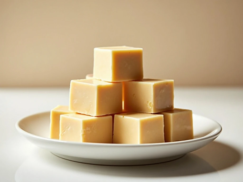 Thick creamy white chocolate peanut butter fudge squares on a plate
