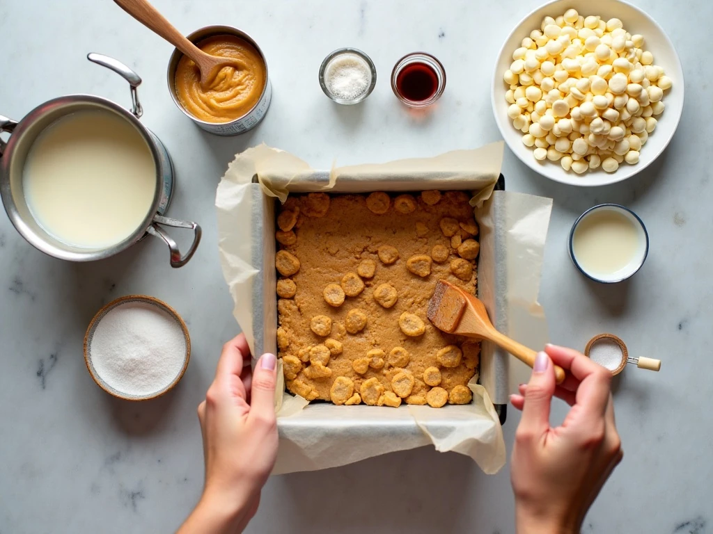 Ingredients for easy white chocolate peanut butter fudge