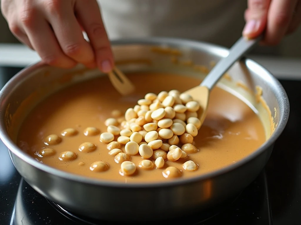 Melting the fudge ingredients together in a saucepan