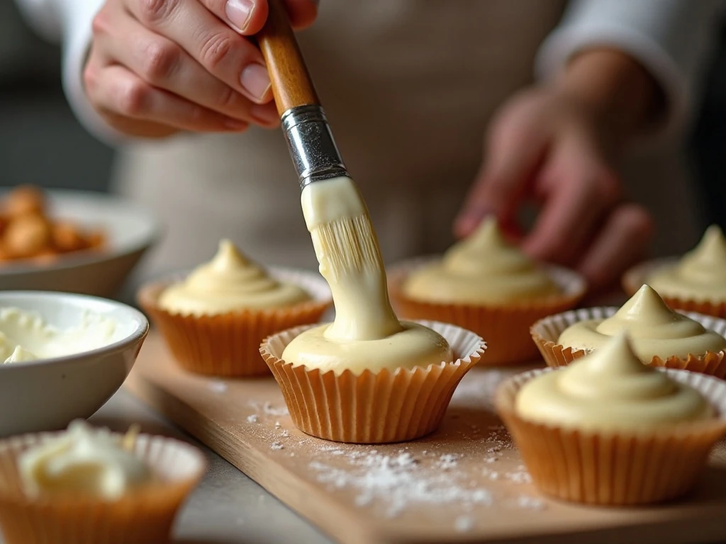 Coating mini muffin liners with melted white chocolate