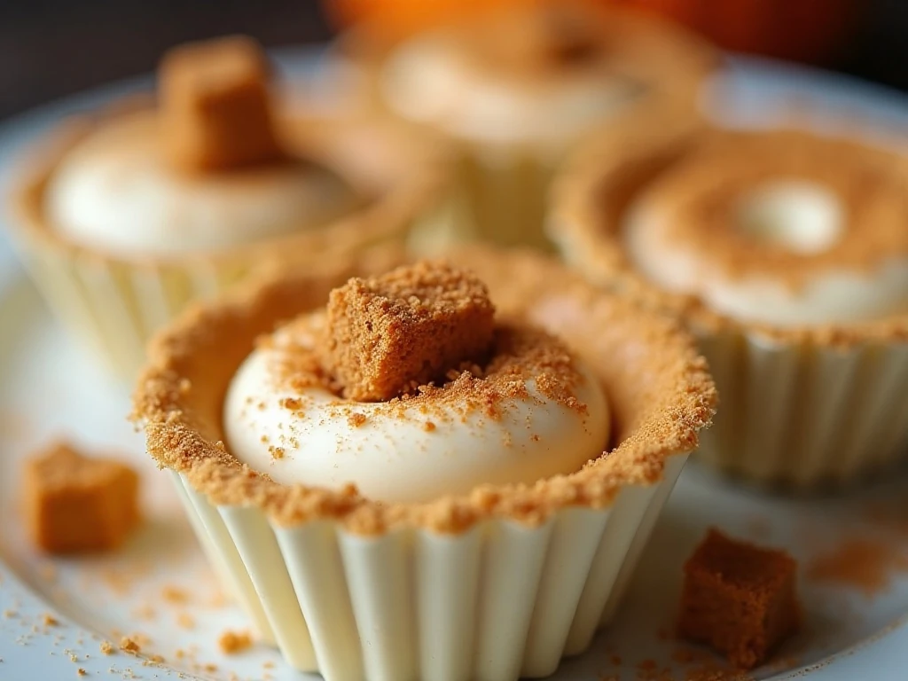 Garnished white chocolate pumpkin pie cup with graham crumbs