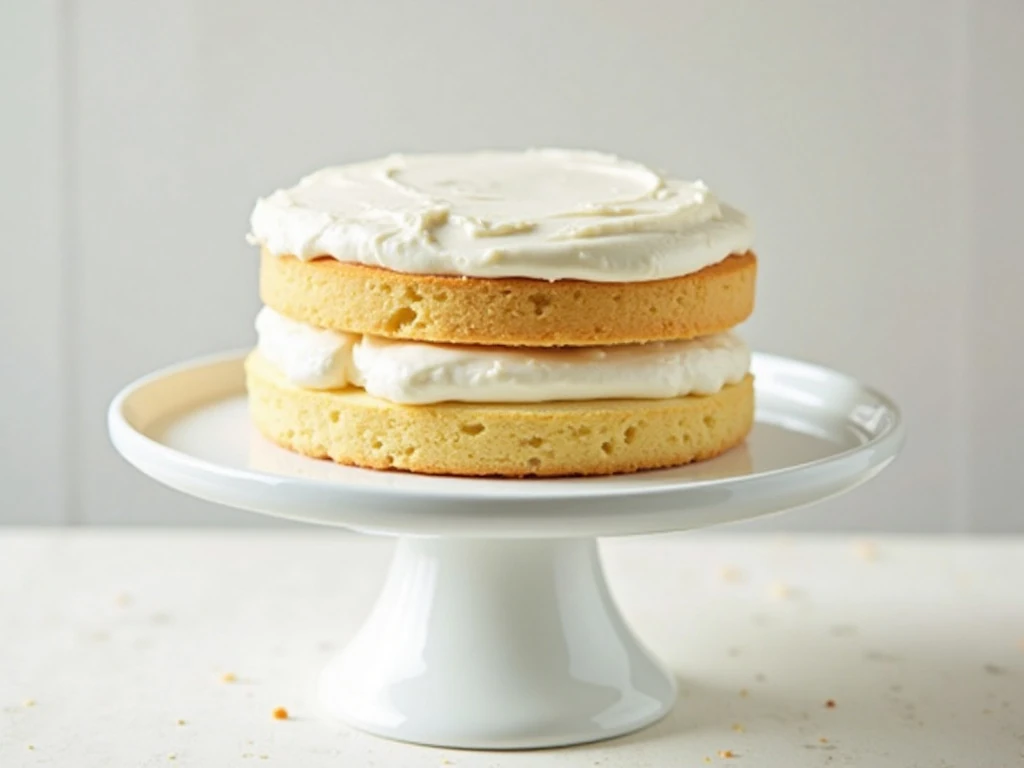 Two-layer white velvet cake with smooth vanilla buttercream