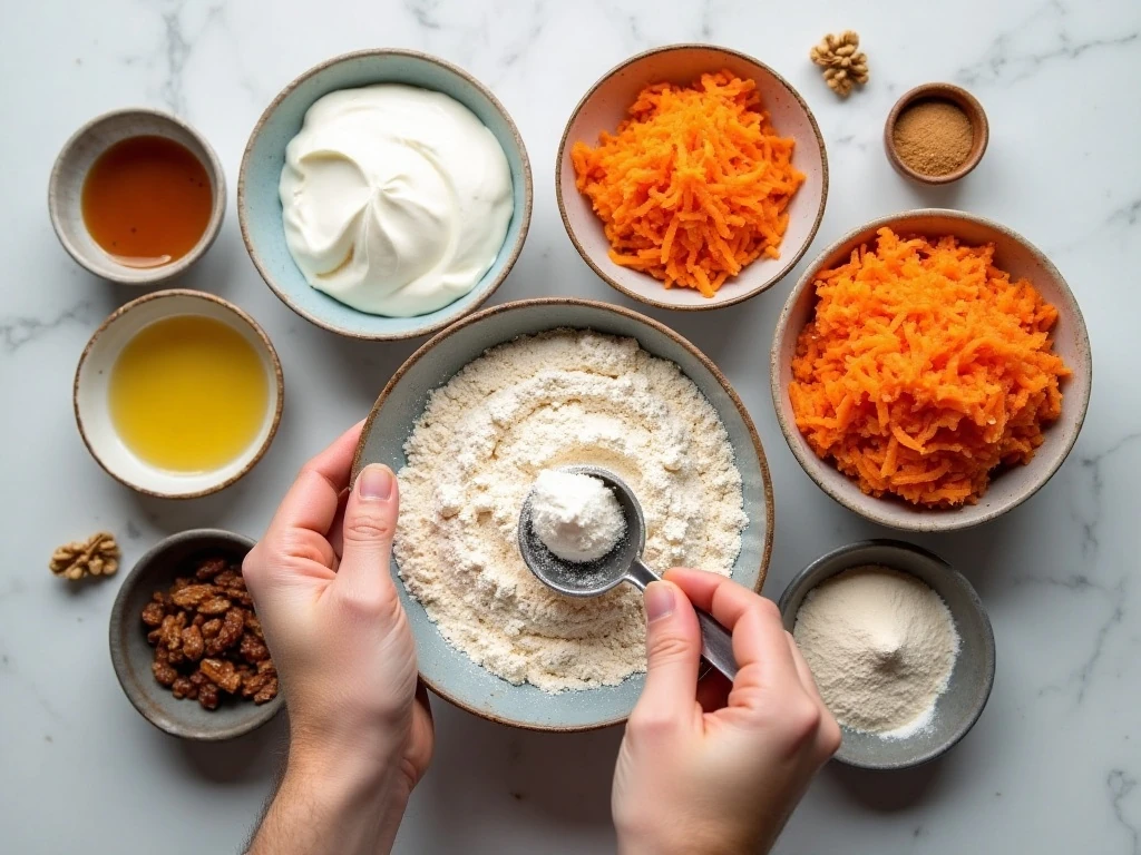Ingredients for whole-wheat carrot cake muffins