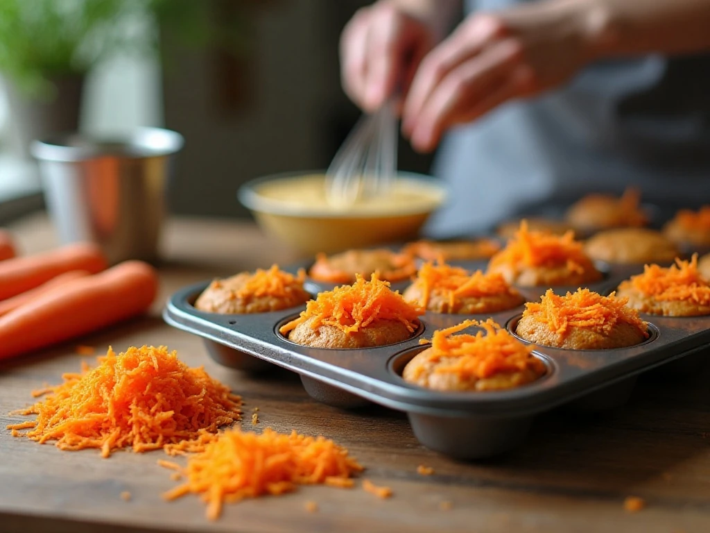 Finely grated carrots and prepared muffin batter