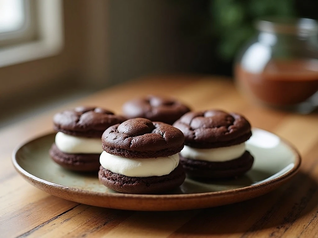 Classic homemade chocolate whoopie pies with marshmallow filling
