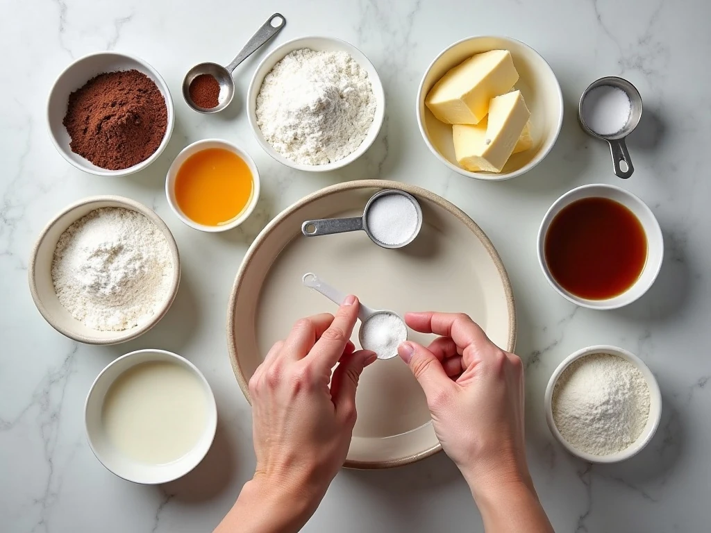 Ingredients for chocolate whoopie pies and marshmallow filling