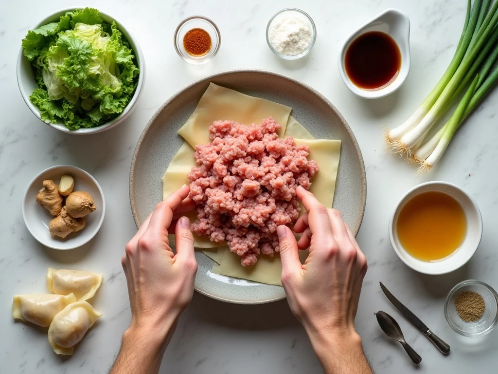 Ingredients for homemade pork wontons