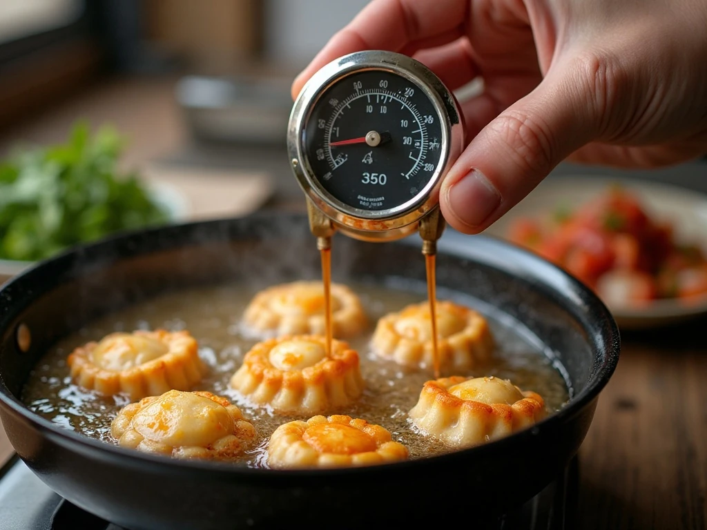 Frying wontons at the correct oil temperature