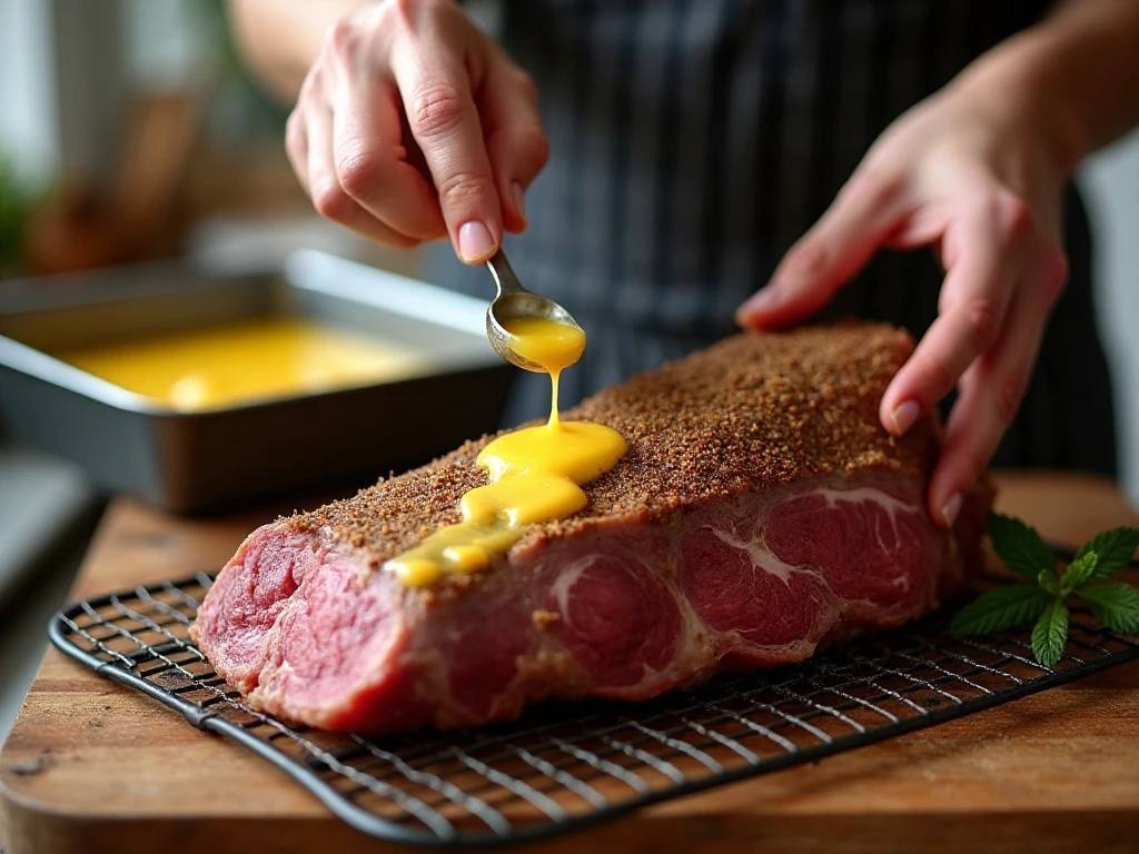 Coating a beef roast with Worcestershire butter before roasting