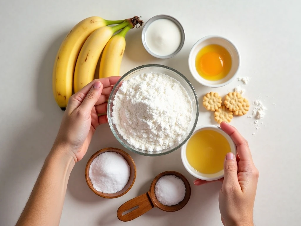 Ingredients for WW banana pudding arranged for cooking
