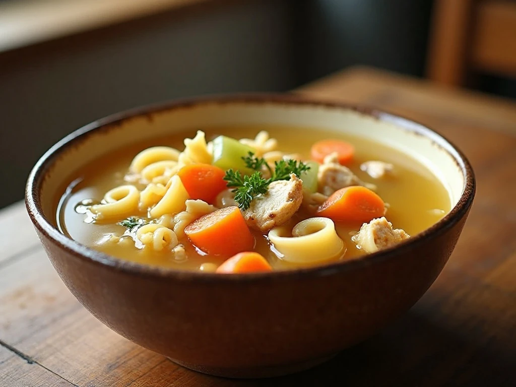 Comforting bowl of Yankee Doodle chicken noodle soup