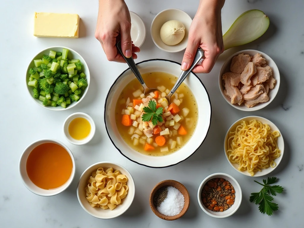 Ingredients for Yankee Doodle chicken noodle soup