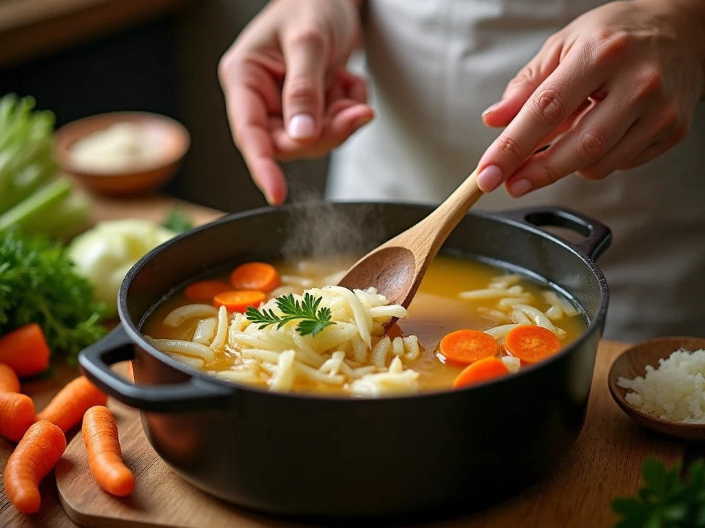 Cooking vegetables for homemade chicken noodle soup
