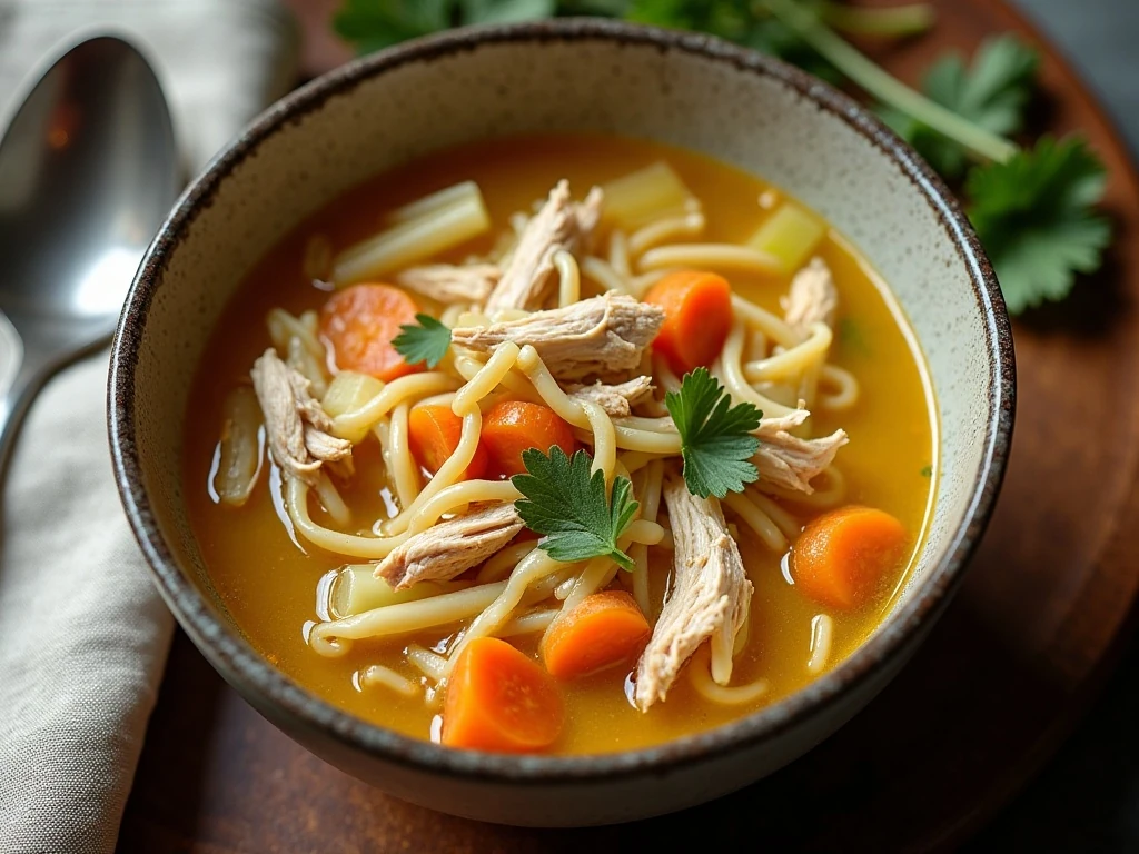 A comforting bowl of Yankee Doodle chicken noodle soup