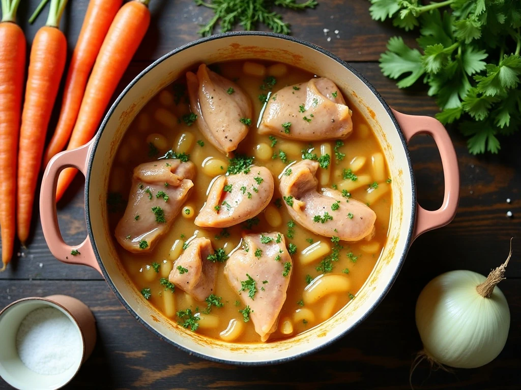 Ingredients for homemade Yankee Doodle chicken noodle soup