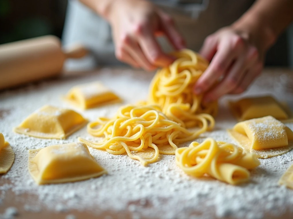 Rolling and cutting fresh homemade noodles