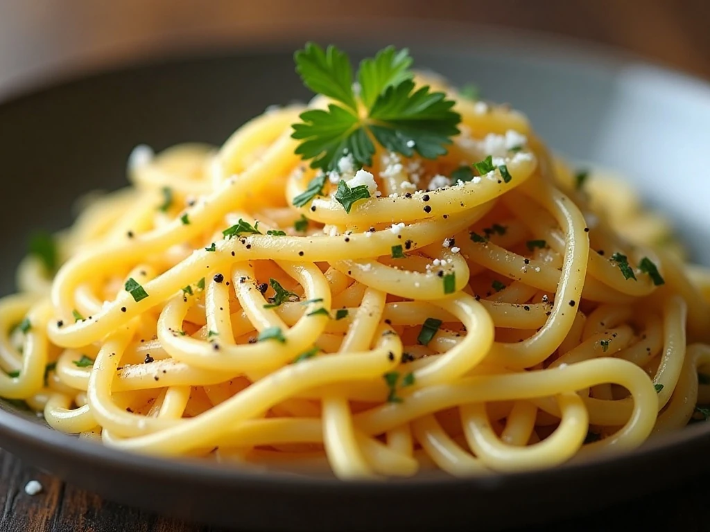 Fresh noodles served with butter, parsley, and pepper